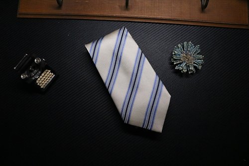 壞紳士 白色條紋真絲領帶/商務紳士禮盒裝領帶