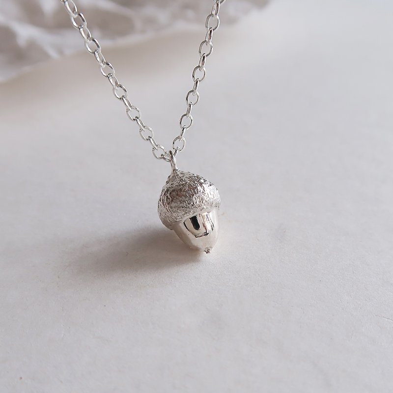 Forest Department 925 Sterling Silver Acorn Oak Acorn Necklace Clavicle Chain Long Chain - สร้อยคอ - เงินแท้ สีเงิน