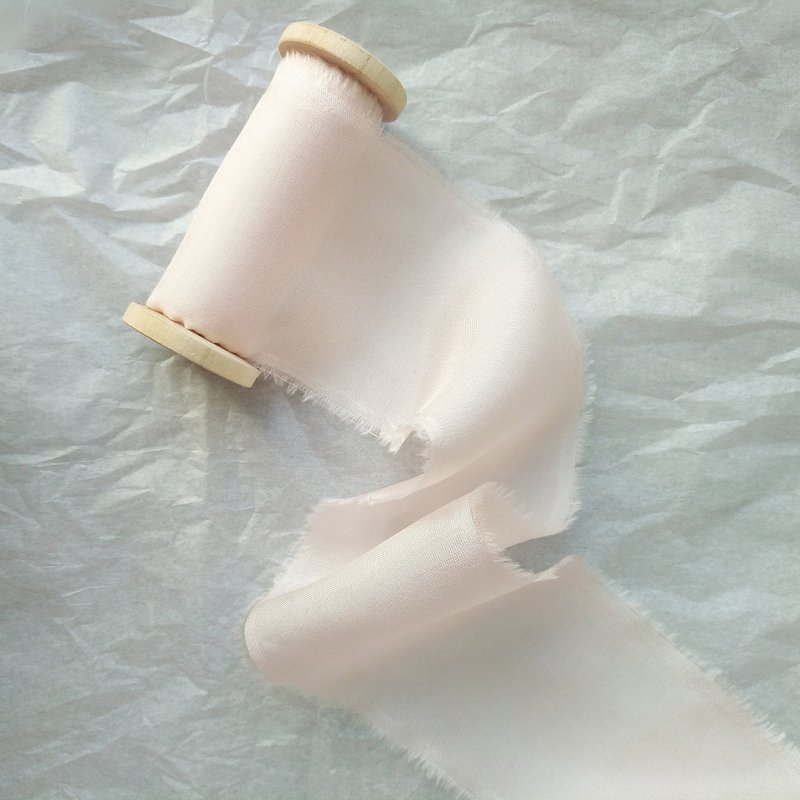 Pale Blush Silk Ribbon / Hand Dyed Silk ribbon on Wood Spool - 包裝材料/包裝紙 - 絲．絹 粉紅色