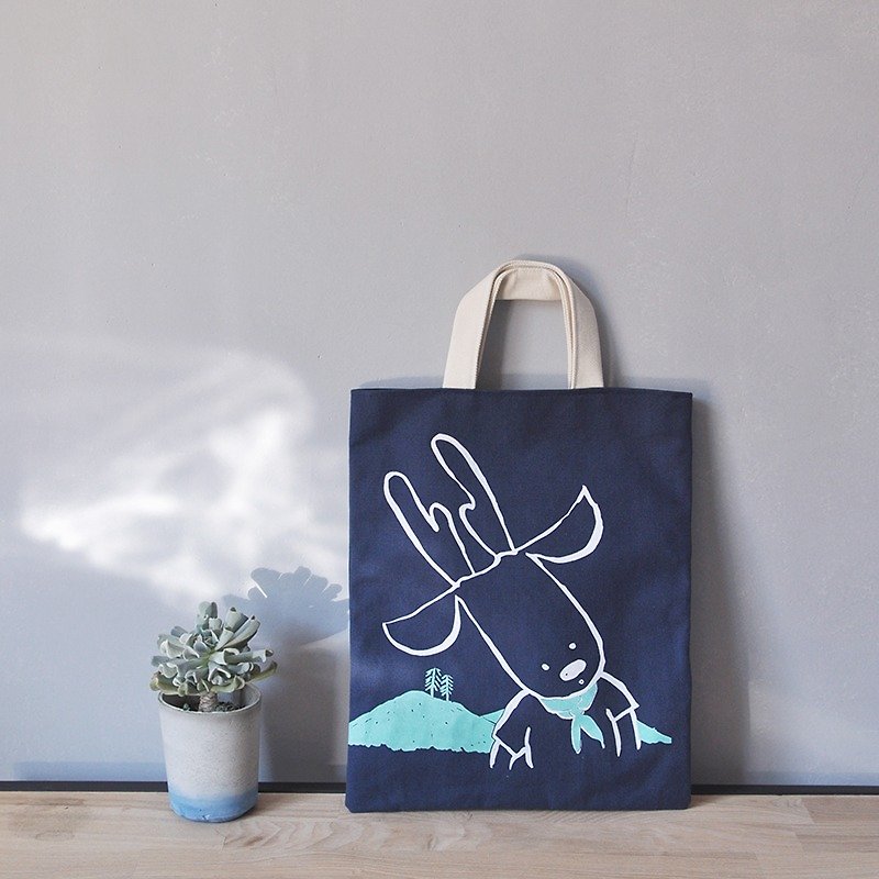 小水鹿提袋 - 手提包/手提袋 - 棉．麻 藍色
