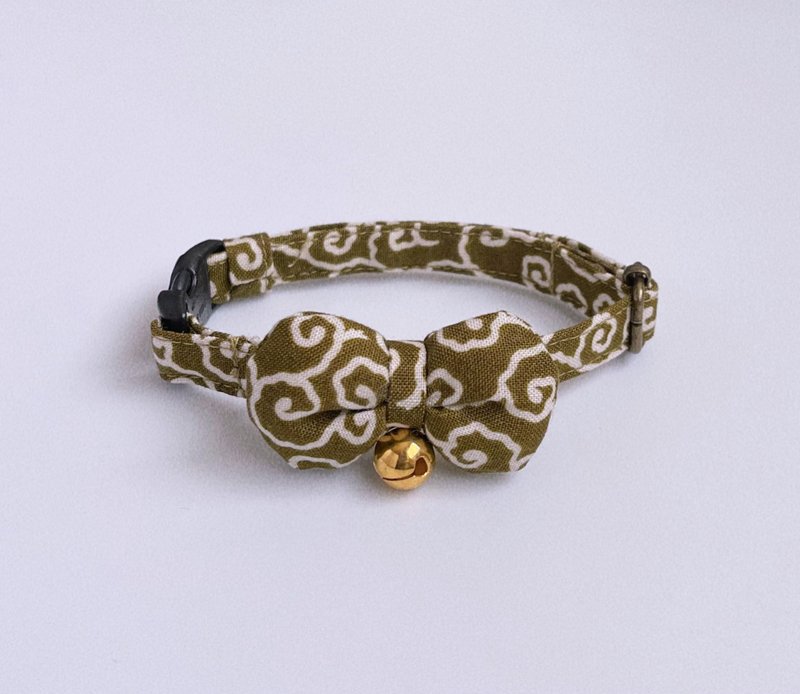 Light green x arabesque round ribbon collar - Collars & Leashes - Cotton & Hemp Green
