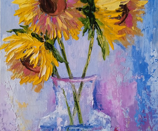 ひまわりの絵 花の絵 オリジナルの絵画 キャンバスに油彩