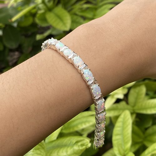 alisadesigns Large Stunning Quality White Gilson Opal Tennis Bracelet 925 Sterling Silver