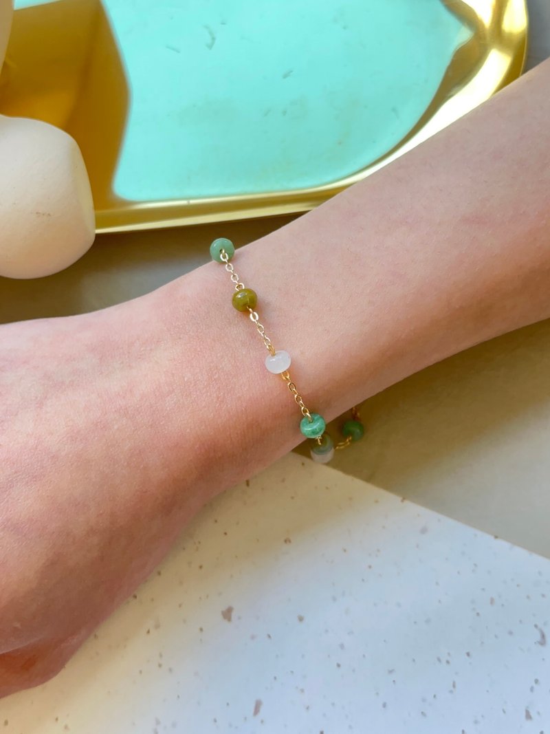 Multi-mining Abacus Beads 14K Gold Packed Bracelet | Natural Burmese Jadeite - สร้อยข้อมือ - หยก สีทอง