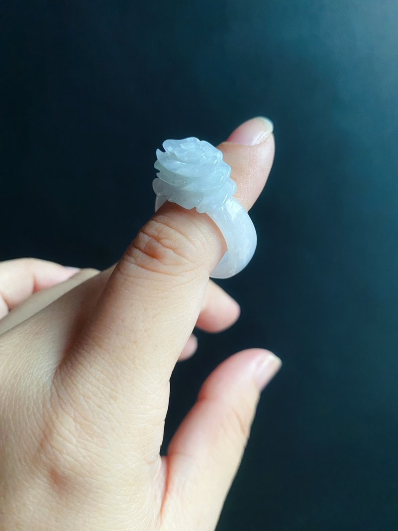 天然緬甸玉 翡翠 手工雕花 戒指 有錢 玉 戒環 ring 內徑19mm - 戒指 - 玉石 黑色