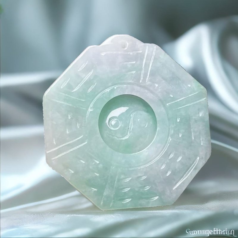 【擋煞‧避邪】飄綠花翡翠八卦項鍊 | 天然緬甸玉A貨翡翠 | 送禮 - 項鍊 - 玉石 綠色