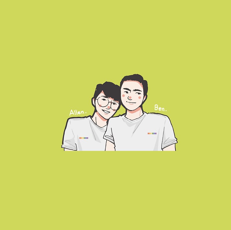 [Electronic file/half-length] Two-person couples gay couples like Yanhua Illustrator photo sticker mobile phone - Customized Portraits - Other Materials 