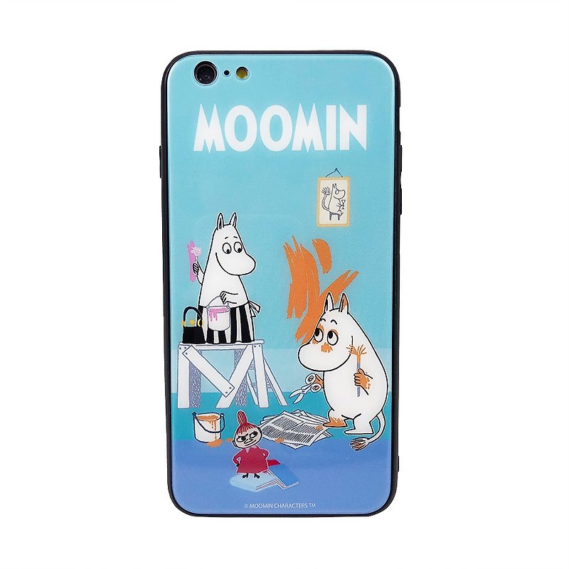 【iPhone系列】Moomin授權-漆戲 水晶玻璃 手機殼 - 手機殼/手機套 - 玻璃 藍色