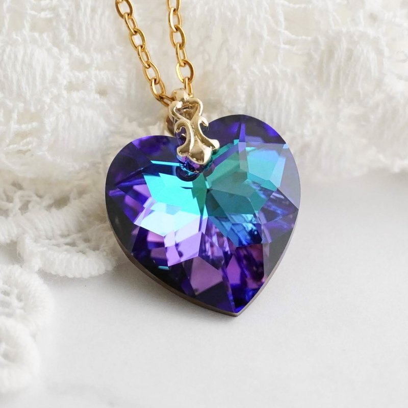 Heliotrope heart crystal glass pendant necklace gothic loli - Necklaces - Glass Blue