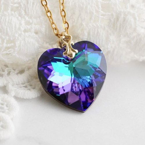 Crystal drops Heliotrope 心形水晶玻璃吊墜項鍊 Gothic Lolita