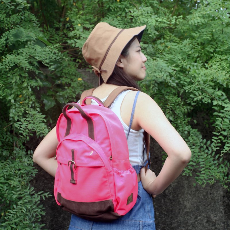Sandwich leather canvas waterproof backpack - กระเป๋าเป้สะพายหลัง - ผ้าฝ้าย/ผ้าลินิน หลากหลายสี