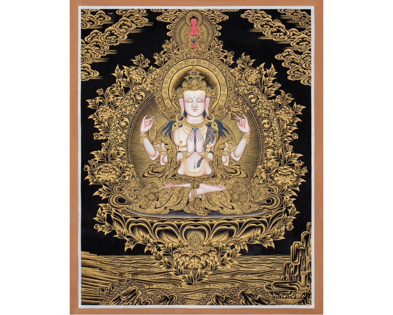 黑金觀音唐卡  藏傳傳統藝術豐富多彩 - 壁貼/牆壁裝飾 - 其他金屬 多色