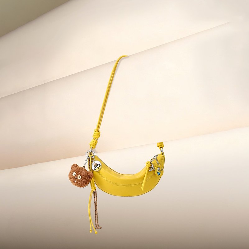 【滿額贈】Minions Tim 羊皮革香蕉袋 聖誕 斜背包 側背 - 側背包/斜背包 - 真皮 黃色