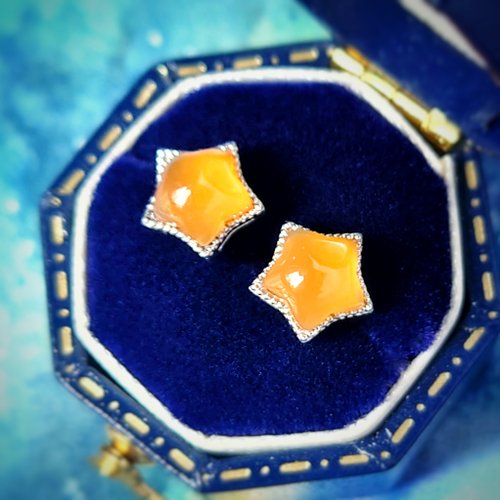 Tamasii Jewellery 小星星卜面紅玉髓電鍍18K白金純銀耳環