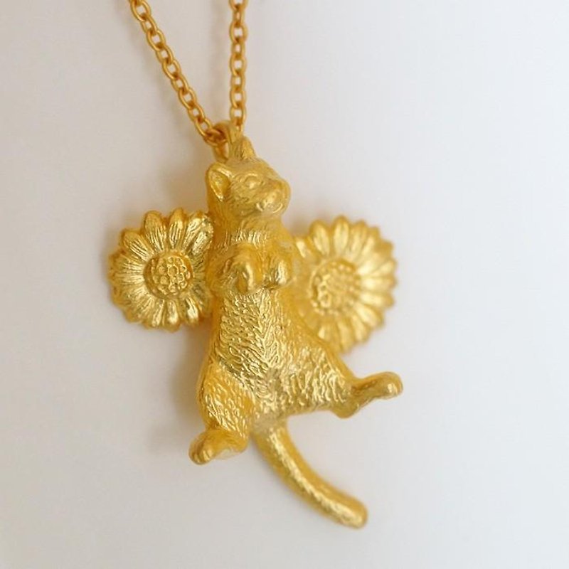 Goron cat pendant matt gold - Necklaces - Other Metals Gold