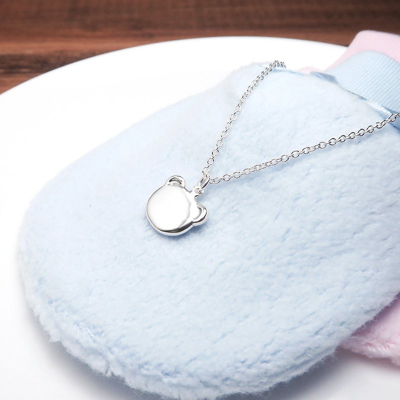 Vibrant Bear Sterling Silver Children's Necklace Engraved Customized Parent-Child Necklace - สร้อยคอ - เงินแท้ สีเงิน