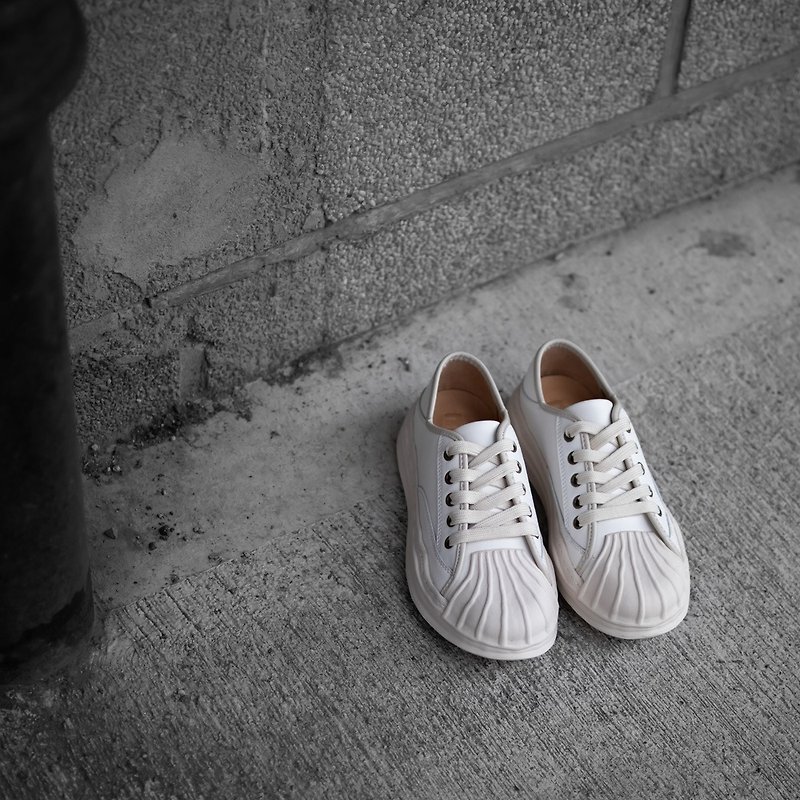[Refurbished] [Zero Size Clearance] Shell Shoes Dissolve and Step on Shoes_White - รองเท้าหนังผู้หญิง - หนังแท้ ขาว