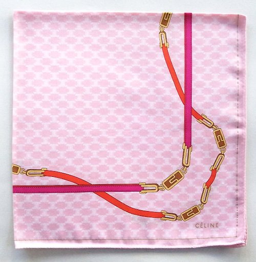 orangesodapanda Celine Vintage Handkerchief Logo Monogram Belt Pink 22.5 x 22.5 inches