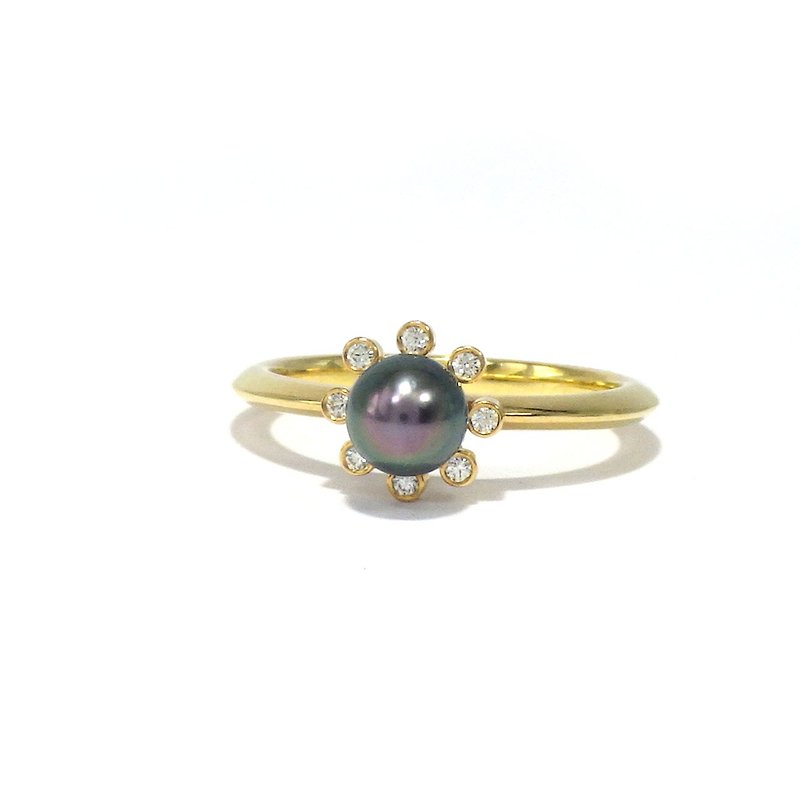 Tahitian keshi  pearl Diamond ring 18K yellow gold - General Rings - Pearl 
