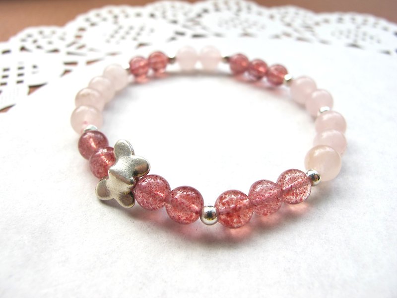 [Butterfly] Crystal pink crystal x x 925 silver jewelry - hand-made natural stone series - Bracelets - Gemstone Red