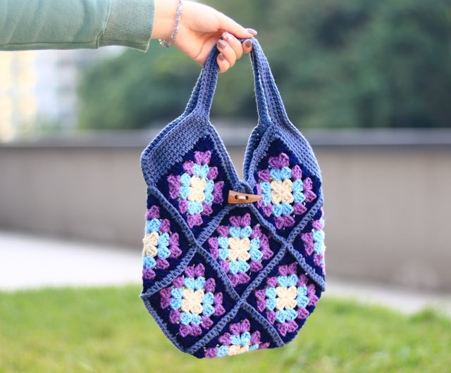 五角形の織りバッグ -パープルを基調とした - ショップ zik² - かぎ針