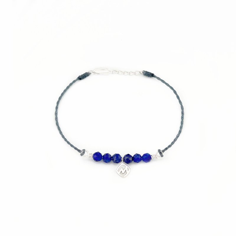 [Wax Braided Crystal Bracelet] Concentrated Lapis Lazuli Silver - Bracelets - Crystal Blue