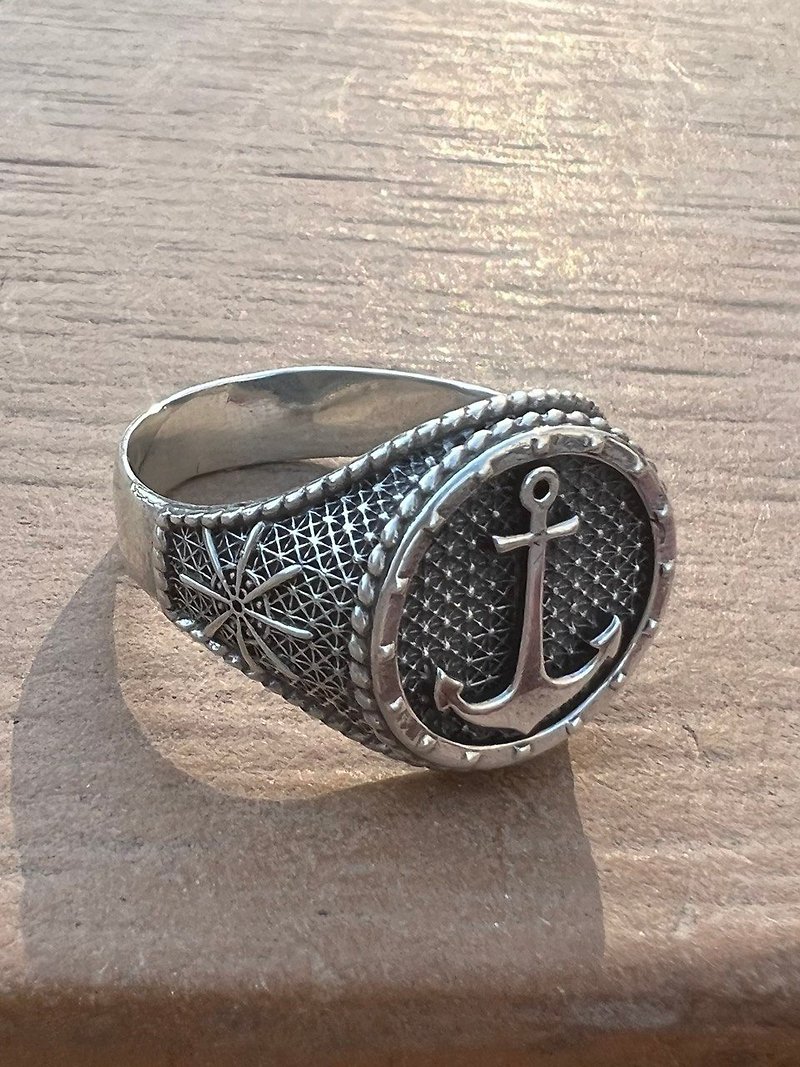 Silver ring with anchor, handmade gift - General Rings - Silver Gray