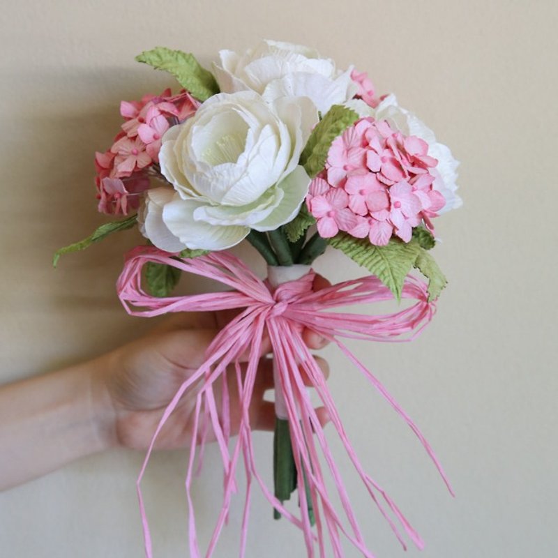 BM112 : Bridesmaid Mini Bouquet, White&Pink - 裝飾/擺設  - 紙 粉紅色