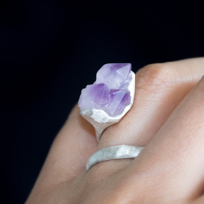 The beauty of the original stone amethyst stone pure Silver ring opening - General Rings - Crystal Purple