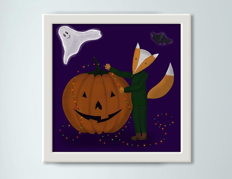 Funny fox, Halloween, Cute poster, Kids room decor , Digital picture - โปสเตอร์ - วัสดุอื่นๆ หลากหลายสี