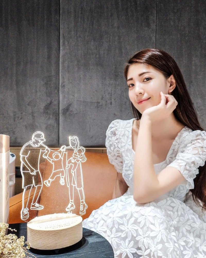 Custom Family Happiness Night Light | Line Art Photo to Light Panel | Family of Four Keepsake Gift - Lighting - Wood Pink