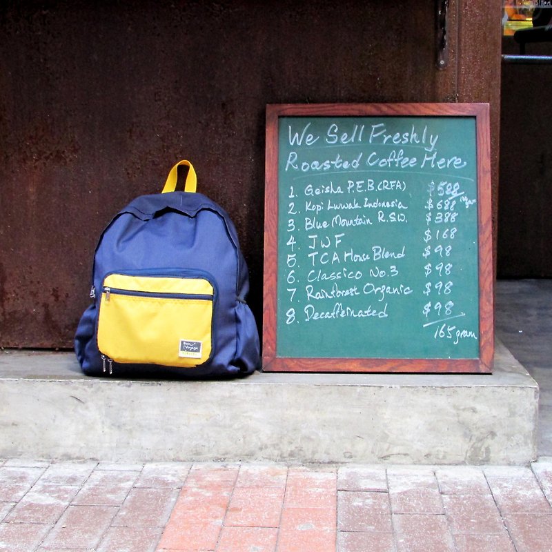 Travelholic Foldable backpack Design for all city riders - Blue - Yellow - กระเป๋าเป้สะพายหลัง - เส้นใยสังเคราะห์ สีน้ำเงิน