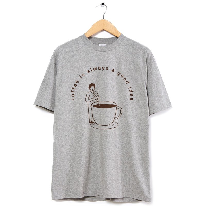 coffee good idea 中性短袖T恤 白色 交換禮物快速出貨咖啡瘋設祭 - 男 T 恤 - 棉．麻 灰色