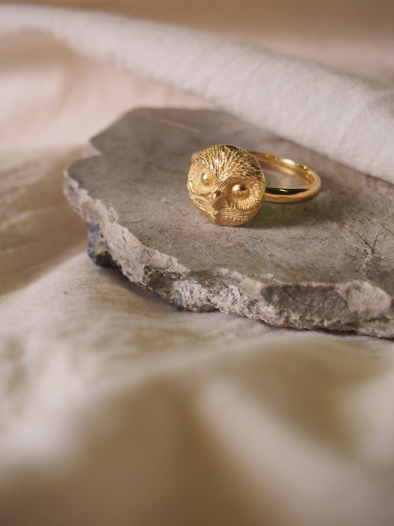 Happy Spotted Owl Ring, Sterling Silver, Silver Ring, Gold Ring, Owl Ring. - 戒指 - 純銀 金色