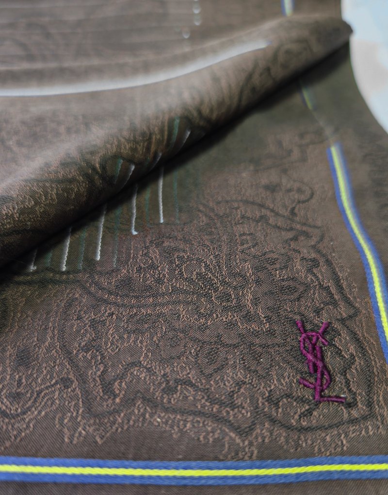 Yves Saint Laurent Vintage Handkerchief Pocket Square Paisley 19 x 19 inches - 手帕 - 棉．麻 咖啡色
