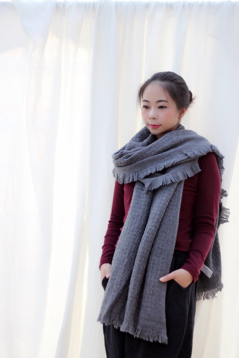Dark grey large wool scarf shawl - Knit Scarves & Wraps - Wool Gray