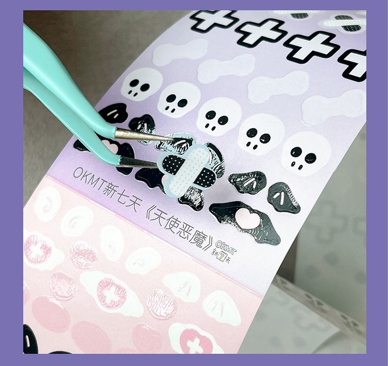 OKMT新七天貼紙手帳膠帶 天使惡魔-PET模切-6cm*3m-35cm循環 - 紙膠帶/和紙/PET - 塑膠 