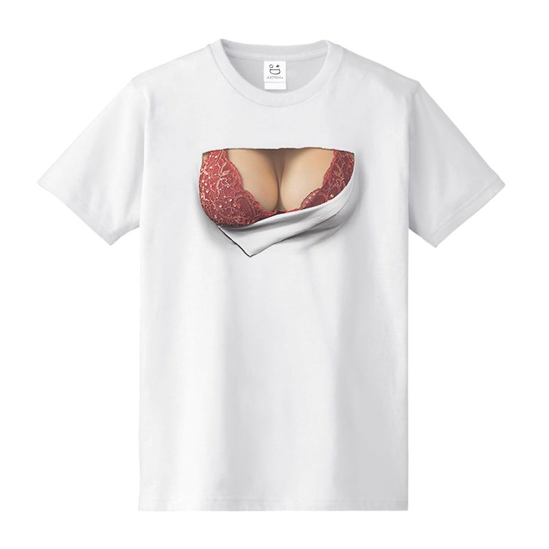 Mousou Mapping T-shirt/ Red bra/ M size - Men's T-Shirts & Tops - Cotton & Hemp Red
