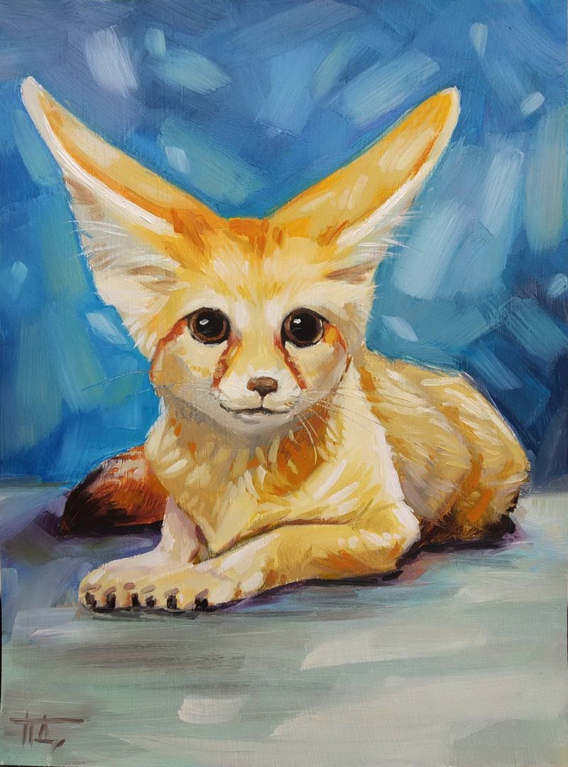 Original oil painting fennec fox 8x6 inches Hand painted signed by the artist - ตกแต่งผนัง - กระดาษ หลากหลายสี