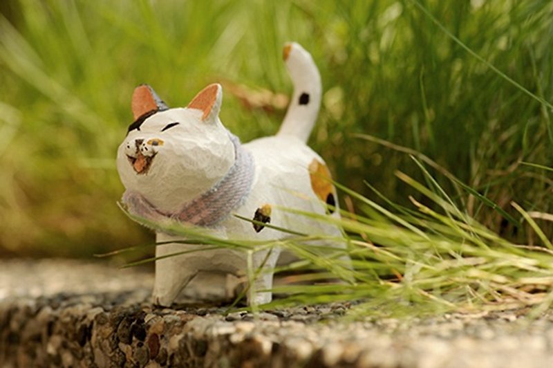 Flower cat ♥ ornaments small wood carving wood cute animal healing ornaments - Wood, Bamboo & Paper - Wood 