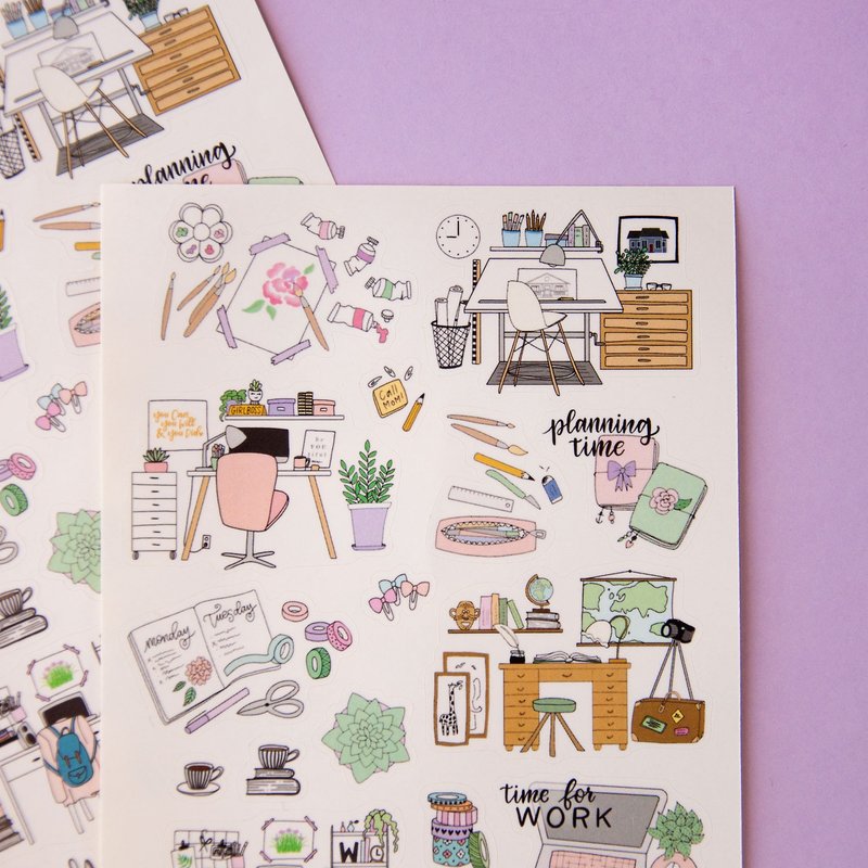 我的工作場所裝飾貼紙 - 規劃師和辦公桌的柔和彩色貼紙 - 貼紙 - 紙 粉紅色