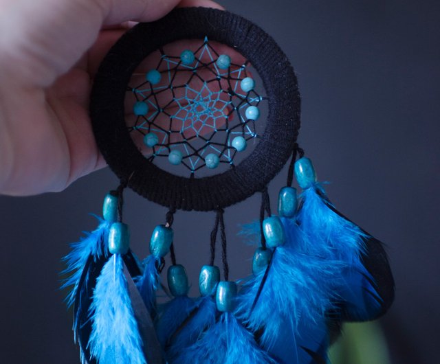 Turquoise blue dream catcher car size | Black car dreamcatcher for 