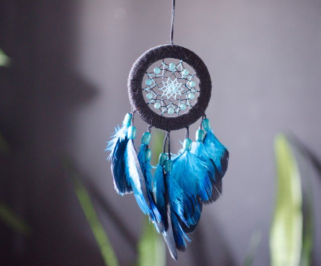 Turquoise blue dream catcher car size | Black car dreamcatcher for 