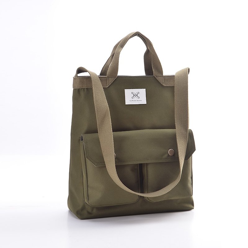 LaPoche Secrete: Wen Qing gift _ green waterproof sprinkled canvas bag _ can shoulder back - กระเป๋าแมสเซนเจอร์ - ผ้าฝ้าย/ผ้าลินิน สีเขียว