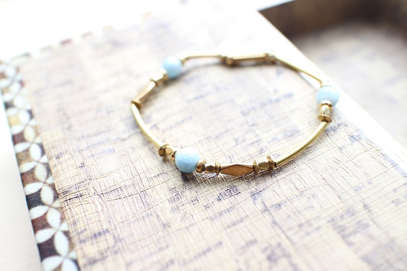 Mercury-Aquamarinl brass handmade bracelet - Bracelets - Other Metals Blue
