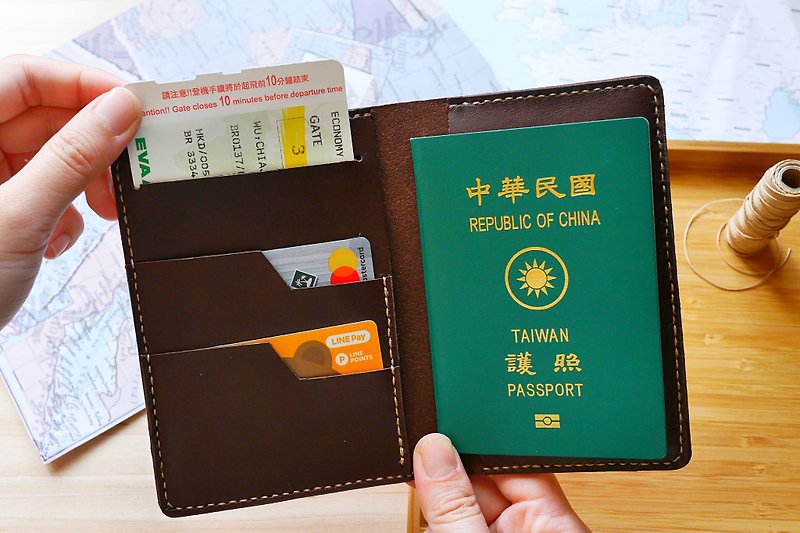 護照套 義大利牛皮手作 咖啡色 多色可選 免費刻字包裝 - 護照夾/護照套 - 真皮 咖啡色