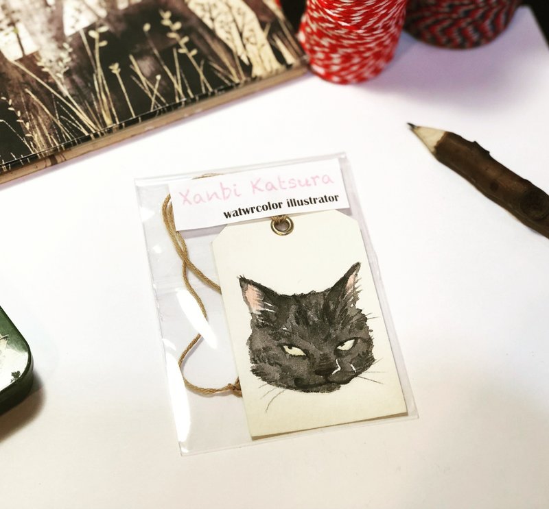 Ugly cat Ugly cat watercolor hand-painted original manuscript bookmark / gift card / Elevators (plans through treacherous cat) - ที่คั่นหนังสือ - กระดาษ 