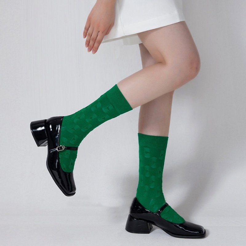 HM柔軟的雕刻藝術 女款中筒襪 - 襪子 - 棉．麻 綠色