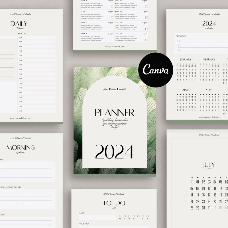 Customizable Planner 2024 template, Editable 2024 Monthly calendar template, Can - 電子手帳及素材 - 其他材質 