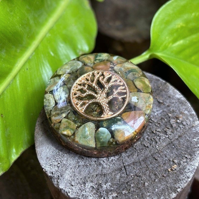生命之樹奧剛能量盤 海洋碧玉、琥珀迷你奧根塔 - 鑰匙圈/鑰匙包 - 水晶 綠色